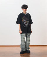 hip hop cargo denim pants streetwear plain denim pants mens harajuku cotton casual joggers jeans loose straight pants trousers unique joggers style 3861
