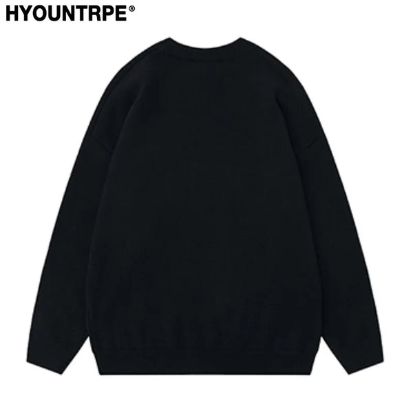 hip hop harajuku dragon pattern knitted sweater unisex o neck pullover streetwear y2k casual loose sweater warm jumper knitwear aesthetic street look hoodie, Y2K vintage urban hoodie, urban wear with bold artwork