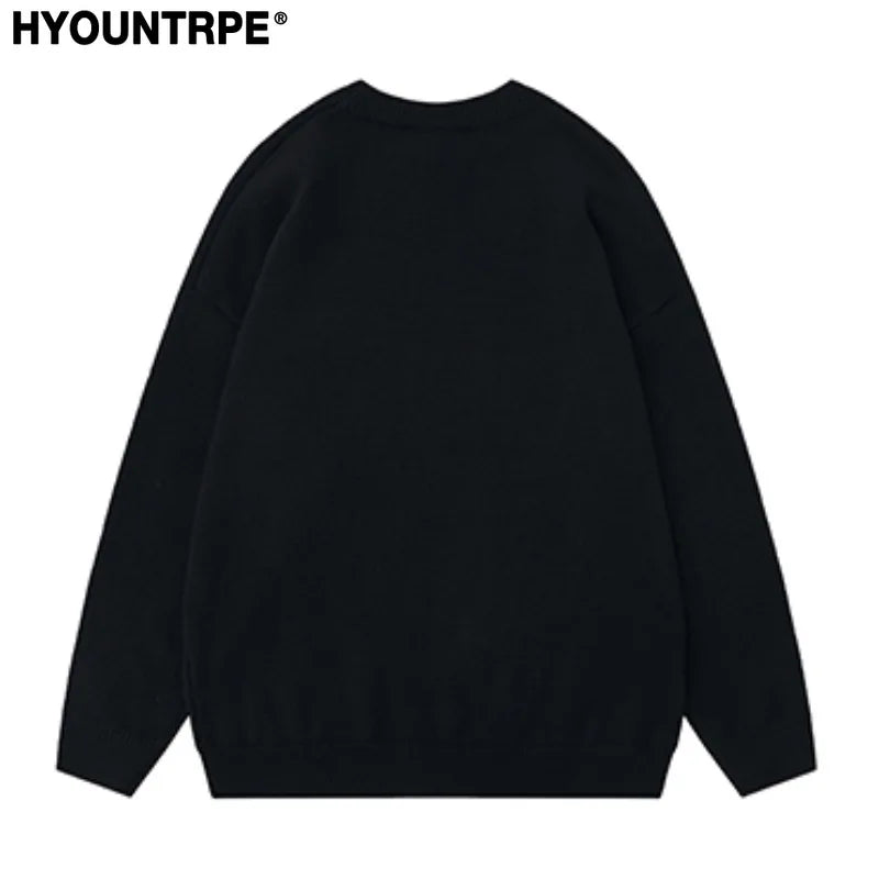 hip hop harajuku dragon pattern knitted sweater unisex o neck pullover streetwear y2k casual loose sweater warm jumper knitwear aesthetic street look hoodie, Y2K vintage urban hoodie, urban wear with bold artwork