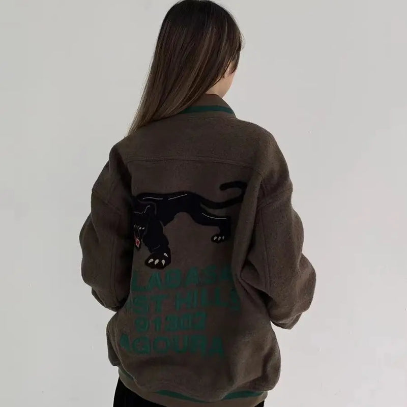autumn and winter kanye high street yzy heavy industry animal embroidery woolen cloth clip cotton mens womens large jacket br - variant style 8eebc9 for streetwear fashion