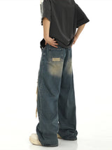 fashion ripped holes denim jeans harajuku patchwork straight jean trousers y2k trouser mens hip hop streetwear baggy jeans pants ripped baggy denim
