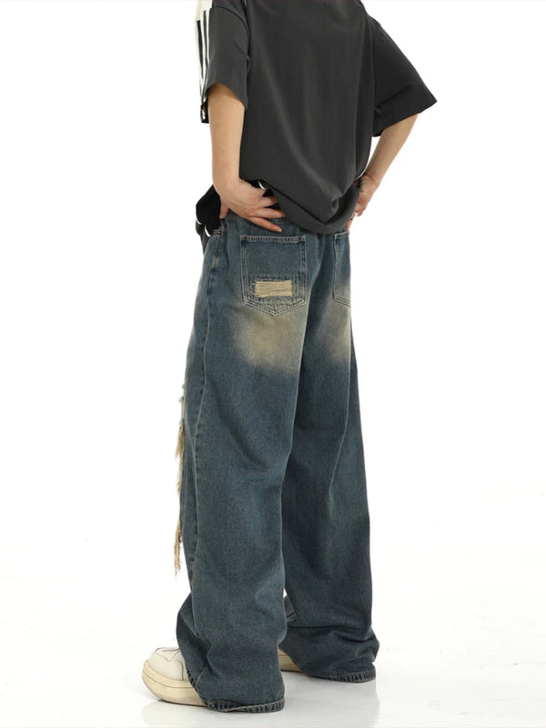 fashion ripped holes denim jeans harajuku patchwork straight jean trousers y2k trouser mens hip hop streetwear baggy jeans pants ripped baggy denim