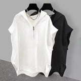 Glitchcore Barcode glitch – Summer Zipper Hooded Sleeveless T Shirt Mens Korean Fashion