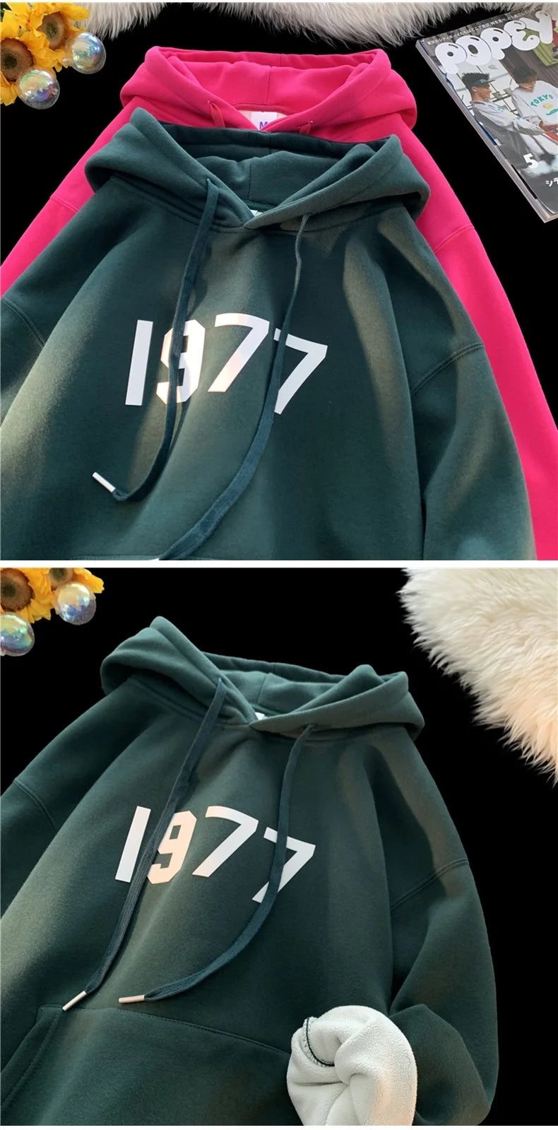 2024 New Men Hoodies Large Size Casual Male Clothing 1977 Print Fashio