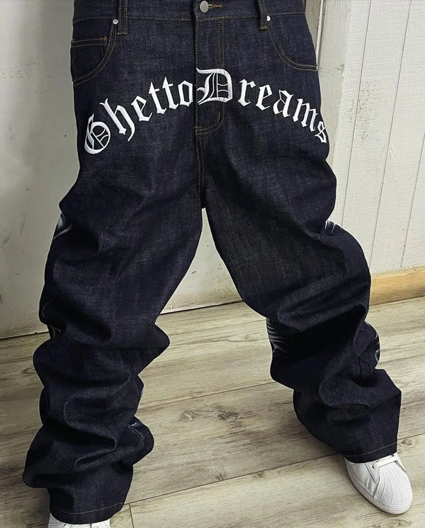 harajuku retro jeans religion watermark loose slouchy jeans men women y2k gothic skateboard pants streetwear hip hop jeans ripped baggy denim
