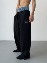 hip hop straight pants spliced button jean elastic waist pants loose trousers unisex casual drewstring sportwear pants joggers unique joggers style 162