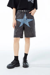 hip hop loose denim shorts pants fashion patchwork stars half pant men summer casual zipper streetwear short joggers men shorts unique joggers style 2821