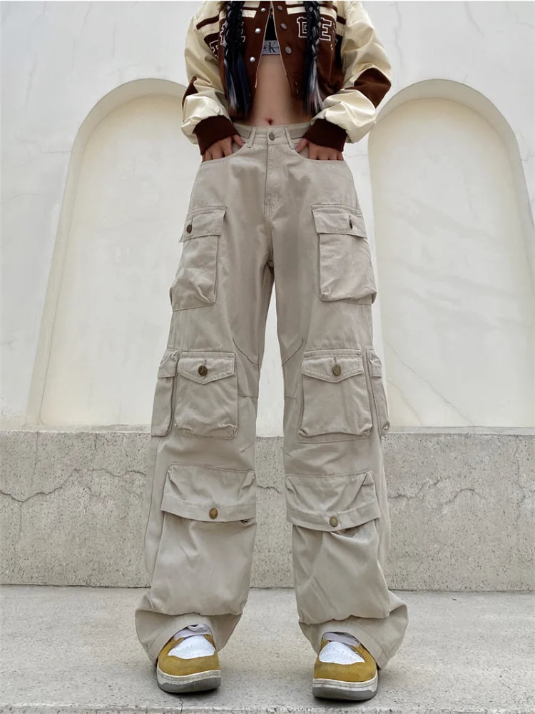 unisex hip hop pants retro cargo pant streetwear multi pockets zipper harajuku joggers new casual loose straight baggy trousers relaxed fit joggers