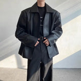 Black Cleanfit Shoulder Padded Leather Casual Jacket Men High End Hand
