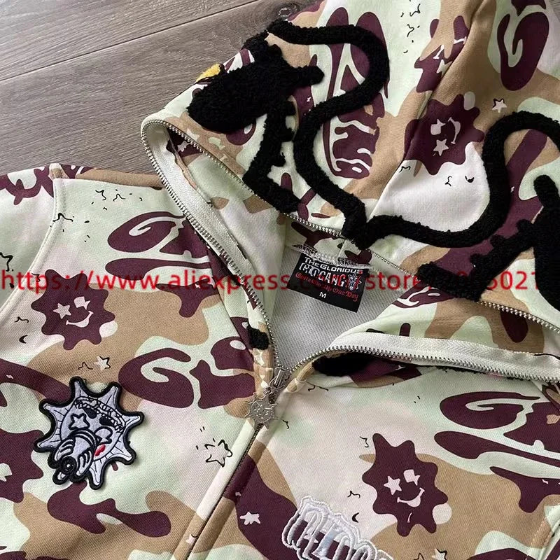 Towel Embroidered Cartoon Camouflage Glo Gang The Glory Full Zip Hoodi