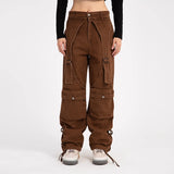 2023 cool design bandage pockets vintage brown baggy men cargo jeans pants y2k hip hop women cotton long trousers pantaloni uomo unique cargo style 1859