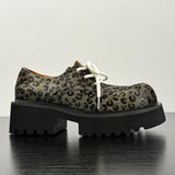 Men Leopard Genuine Leather Streetwear Fashion Casual Retro Derby Shoes Cityboy Cow Leather Height Increasing Shoes Loafers Man