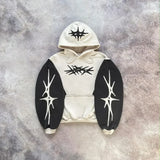 Vaporwave Drop – Y2K Patch Design Loose Zip Hoodies For Men Geometric Pattern – Streetwear Fashion for Men & Women