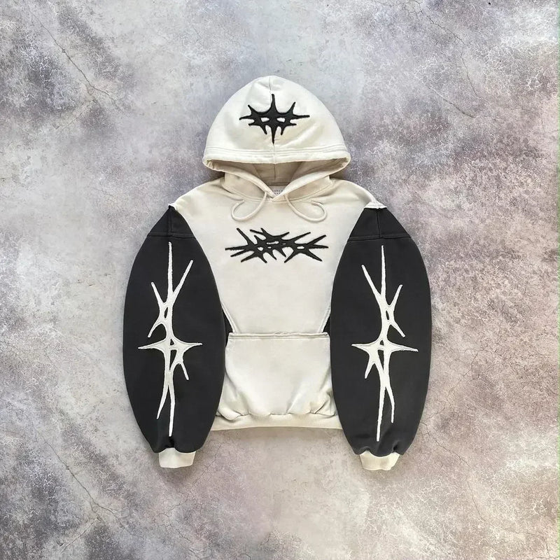 Vaporwave Drop – Y2K Patch Design Loose Zip Hoodies For Men Geometric Pattern – Streetwear Fashion for Men & Women