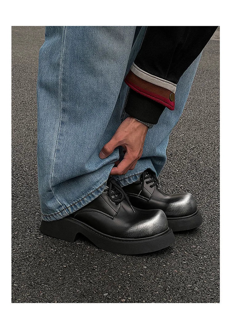 High Street Big Toe Leather Designer Shoes Men Women Streetwear Fashion Hip Hop Vintage Lightweight Casual Increase Derby Shoes