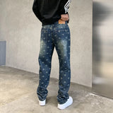 autumn winter new trendy brand jacquard jeans men high street hiphop casual fashion loose denim jeans pants boyfriend trousers unique jeans style 2951