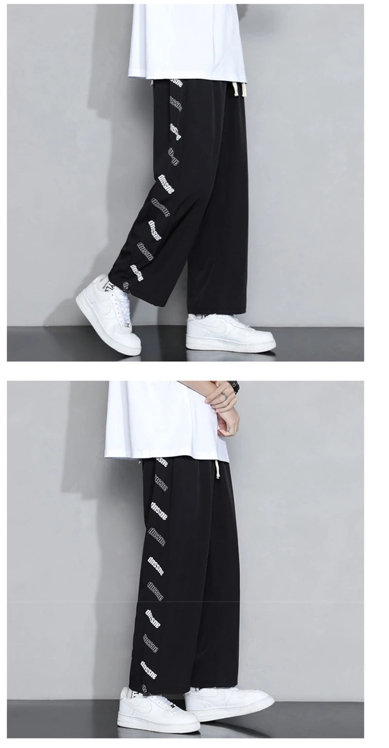 summer side letter printed straight pants mens drawstring sports joggers sweatpants y2k streetwear baggy casual trousers unique joggers style 908