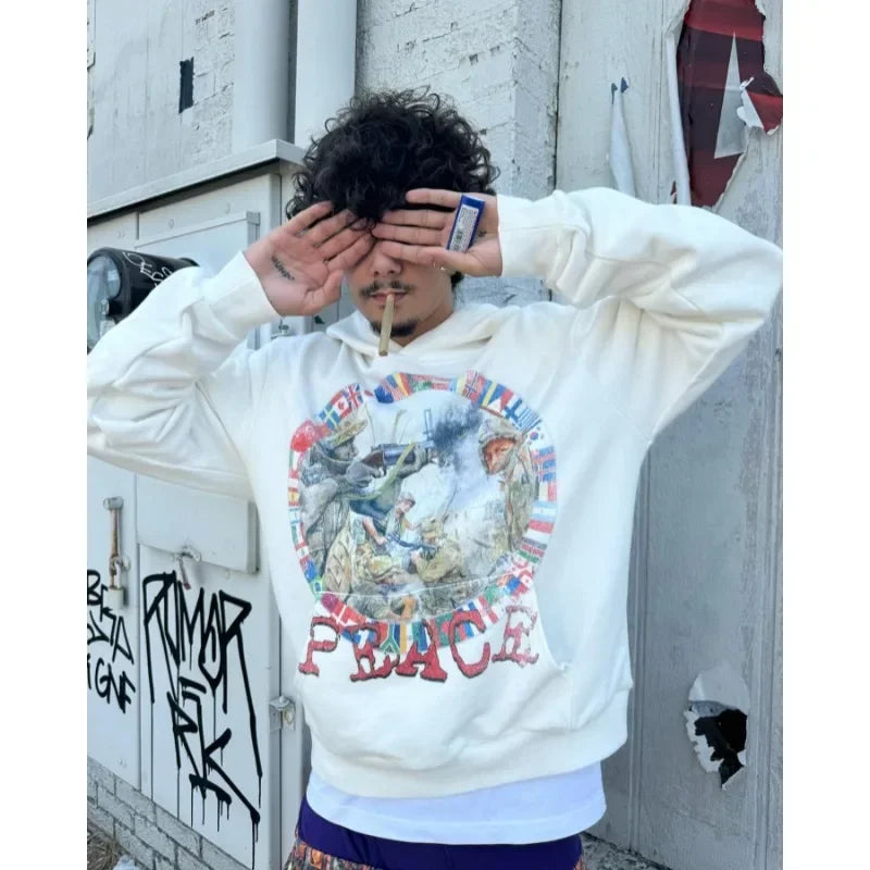 American Fashion Gothic Cartoon Letter Pattern Printed Oversized Hoodie