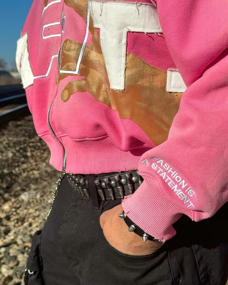 2024 American Trendy Brand Fashion Letter Palm Print Oversized Hoodie