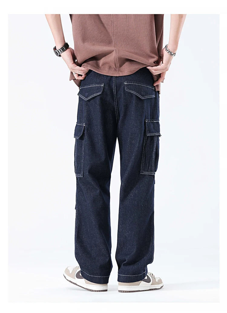 men autumn summer streetwear fashion plus size loose casual straight cargo jeans pant campus boy jeans trousers unique cargo style 2395