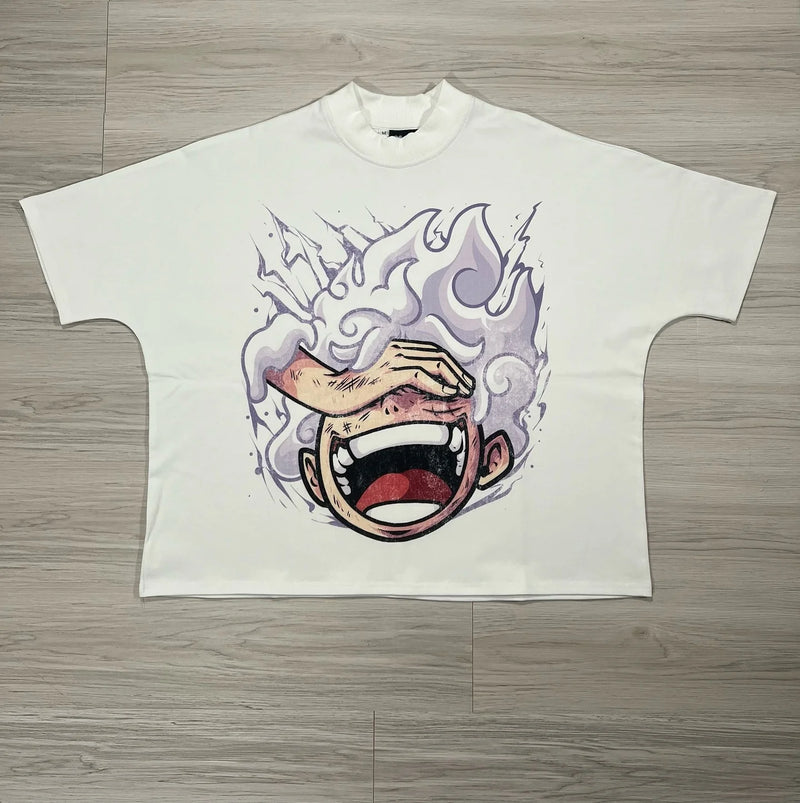 oversized cartoon tee with bold sketch-style graffiti and blur