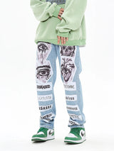 fashion skull graffiti patchwork denim jeans mens zipper jeans hip hop streetwear casual harajuku straight joggers jeans pants streetwear sweatpants