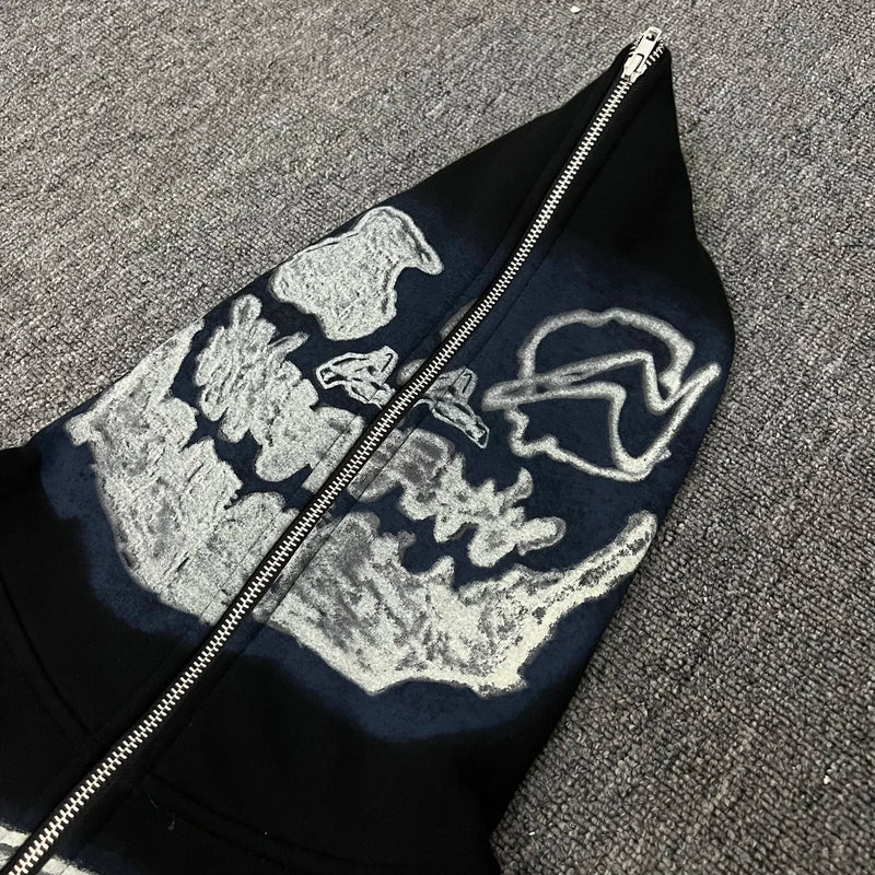 anime chrome print featuring cactus jack fashion skull skeleton hoodie zip up plush hoodie cardigan kanye oversized zipper hoodies y2k men black clothes