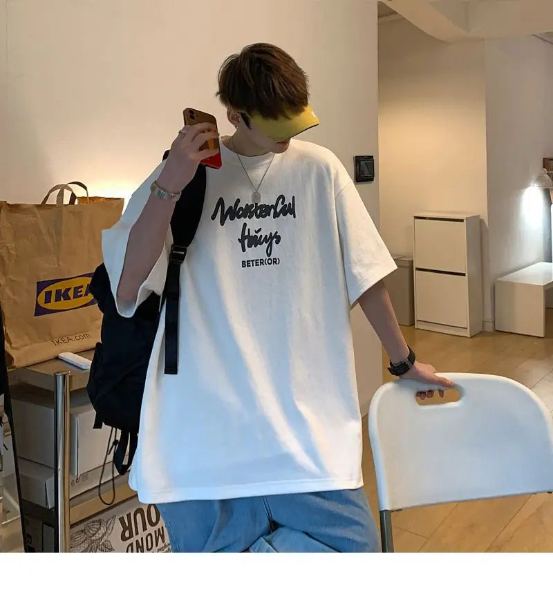 Korean style new Hong Kong style trendy letter printed short-sleeved trend loose and versatile casual couple half-sleeved top