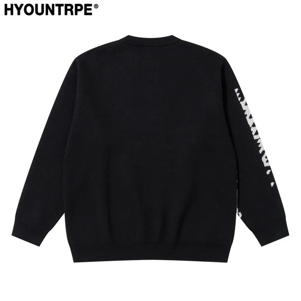 mens knitted sweater fashion pixel abstraction human face pullovers casual o neck unisex harajuku streetwear loose knit jumpers - unisex casual winter pullover, anime inspired graphic hoodie, bold artwork streetwear hoodie