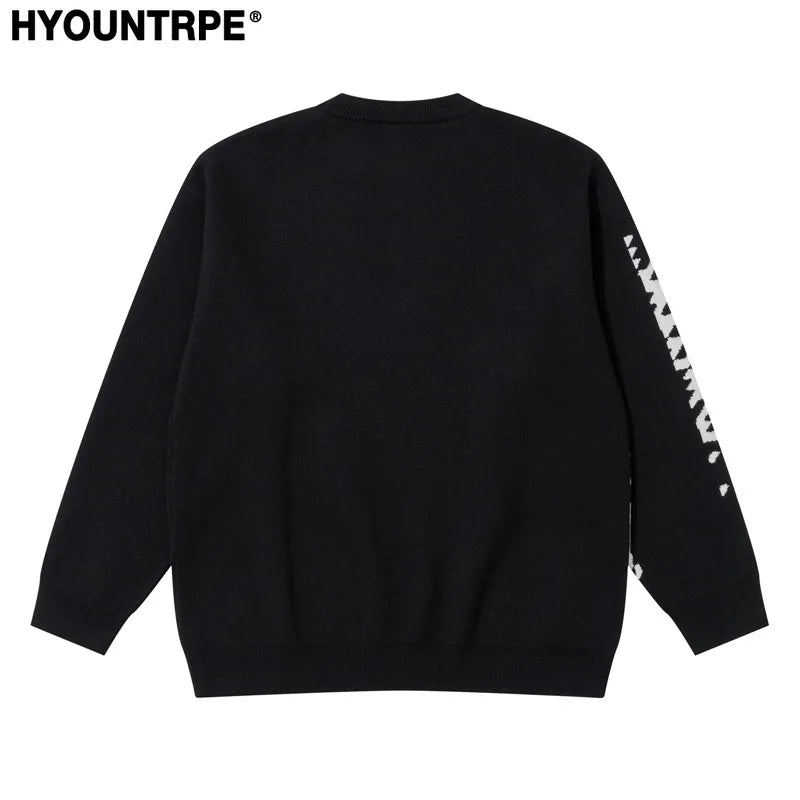mens knitted sweater fashion pixel abstraction human face pullovers casual o neck unisex harajuku streetwear loose knit jumpers - unisex casual winter pullover, anime inspired graphic hoodie, bold artwork streetwear hoodie