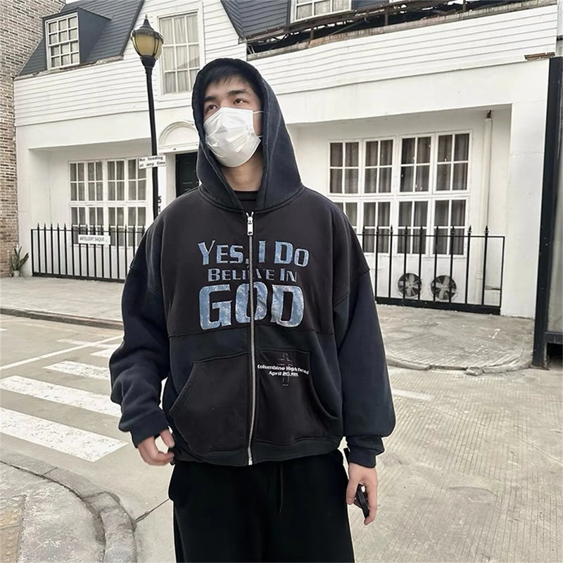 New Arrival ERD Brand Fashion High-Street Letter Print Velvet Short Width zipper Cotton Hoodie Sweatshirt