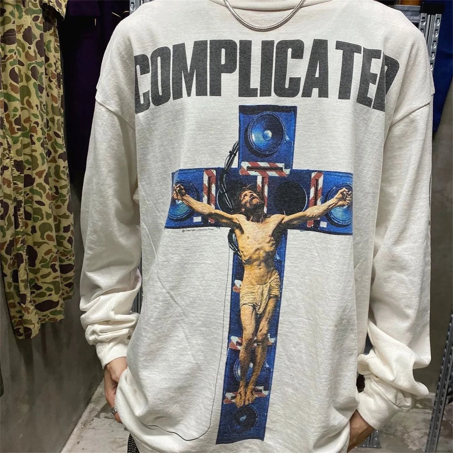 Summer 24ss Cross Print Brand Fashion Round Neck High-Street Round Neck Cotton Long Sleeve T Shirt Pullover
