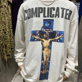 Summer 24ss Cross Print Brand Fashion Round Neck High-Street Round Neck Cotton Long Sleeve T Shirt Pullover