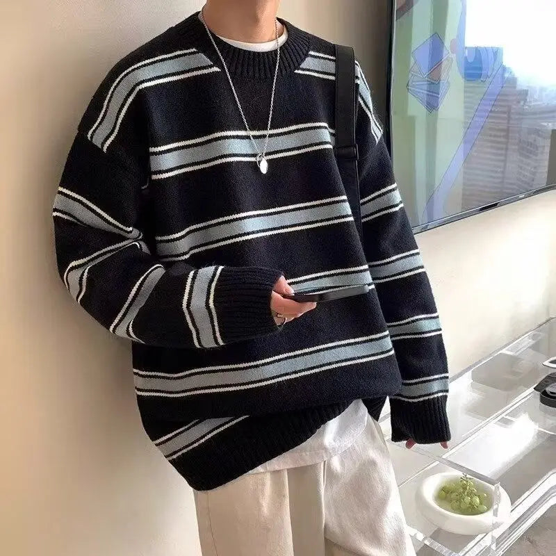 varsity knit sweater with retro streetwear styling for fall and winter outfits, ideal for men’s fashion and seasonal streetwe