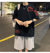 Glitchcore Anime panel – Korean Trendy Letter Printed Short Sleeved T Shirt For Men I