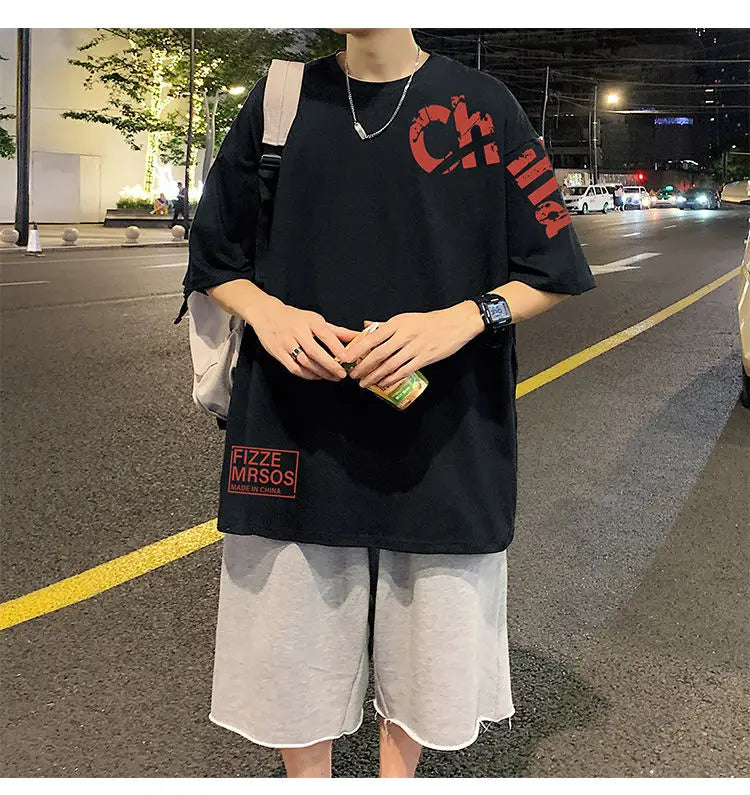 Glitchcore Anime panel – Korean Trendy Letter Printed Short Sleeved T Shirt For Men I