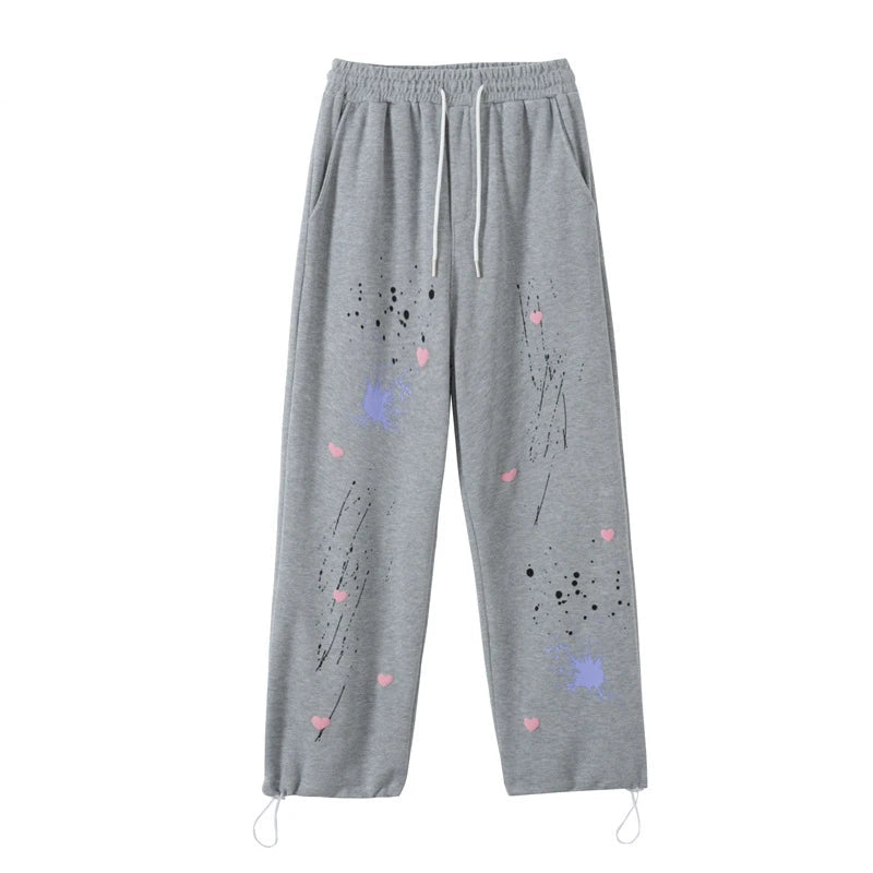 rainbowtouches 2022 unisex pants splash ink print high street drawstring loose casual pants mens straight fashion women pants urban fashion pants