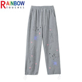 rainbowtouches 2022 unisex pants splash ink print high street drawstring loose casual pants mens straight fashion women pants urban fashion pants
