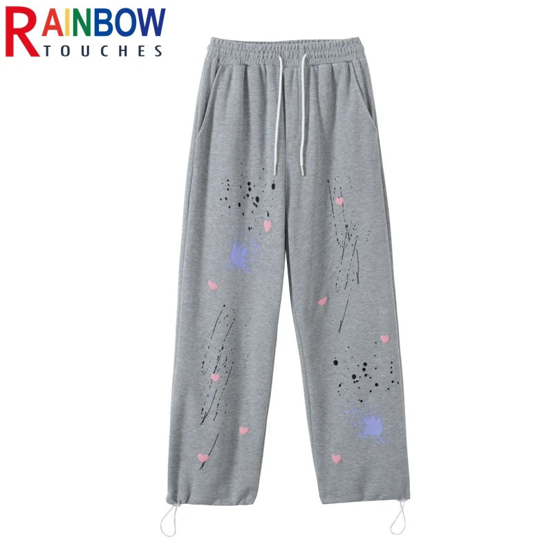 rainbowtouches 2022 unisex pants splash ink print high street drawstring loose casual pants mens straight fashion women pants urban fashion pants