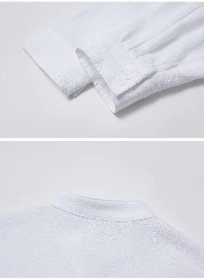 Men Loose Casual Streetwear Fashion Stand Collar Long Sleeve Black White Oversize Shirt Couple Plus Size Shirts Blouses