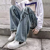 2023 new fashion letter graffiti brown hip hop men baggy jeans pants y2k clothes straight vintage denim trousers pantalon homme unique jeans style 5807