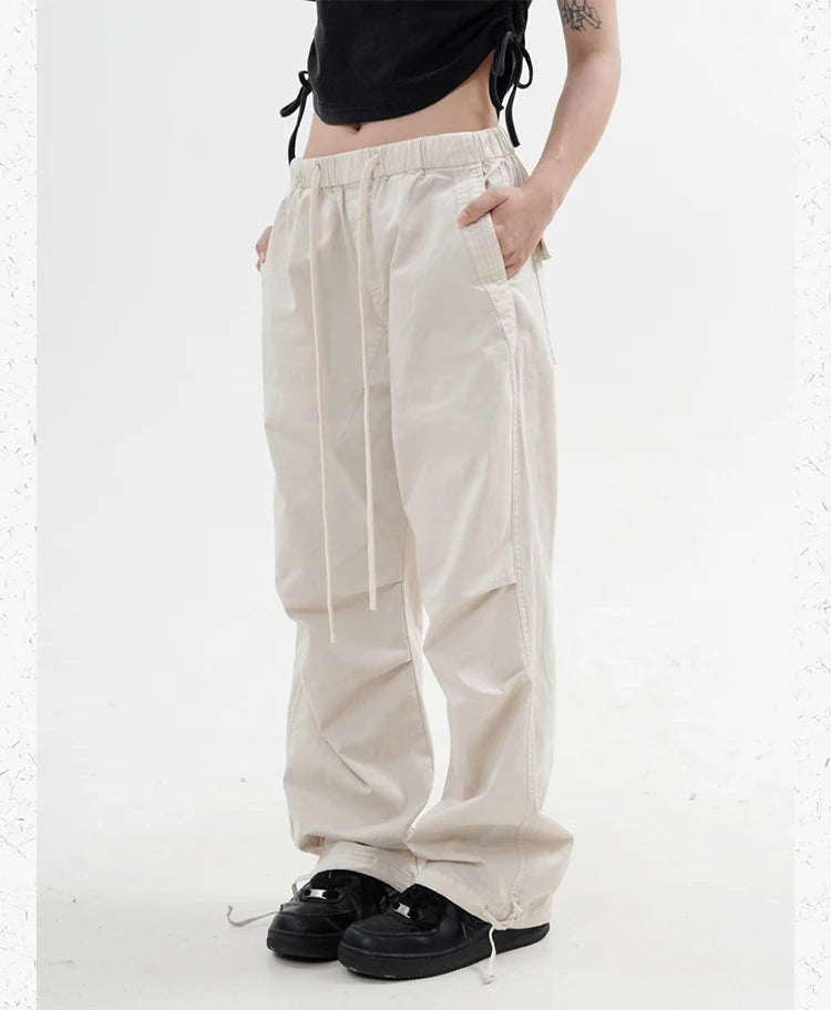 knee fold baggy pants unisex casual elastic waist straight trousers streetwear fashion drawstring women men hip hop y2k joggers unique joggers style 1263