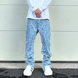 men distressed ripped patchwork paisley denim jean trouser fashion zipper biker jeans streetwear flare pants loose joggers jeans unique joggers style 5025