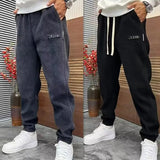 trendy loose fit corduroy harem pants fashionable versatile fleece lined sports ankle pants autumn winter mens casual pants clean everyday pants