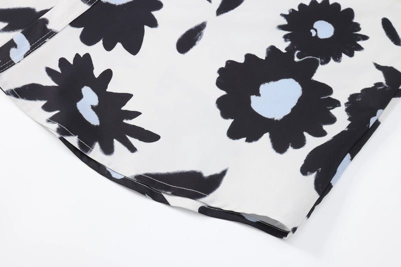 Summer 24SS Vintage Retro Black Flower Direct Print High-Street Casual Beach Style Quality Cold Short Sleeve Shirt