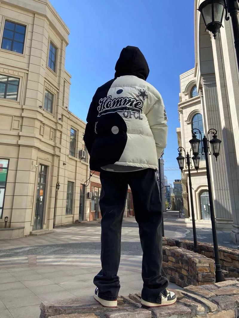 rainbowtouches mens winter parka jacket skeleton print streetwear outwear harajuku padded hooded loose warm coat unisex nan f - variant style 0b223b for streetwear fashion