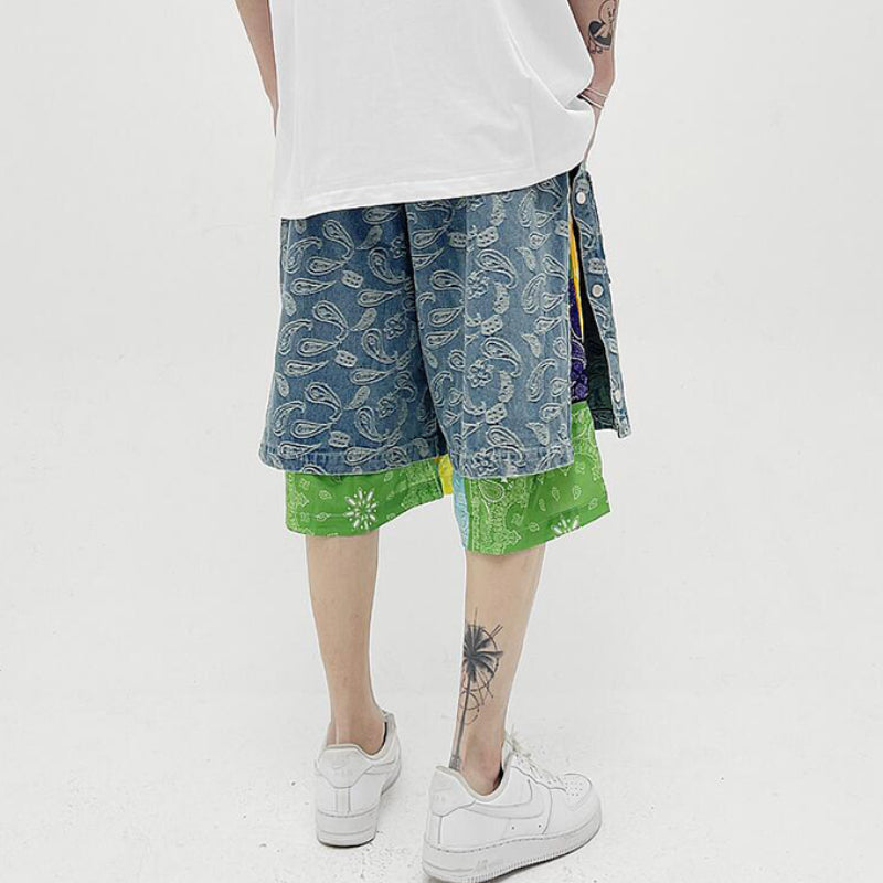 hip hop loose shorts elastic waist pants fashion patchwork half pant mens summer casual drewstring streetwear sportswear jogger unique joggers style 3433