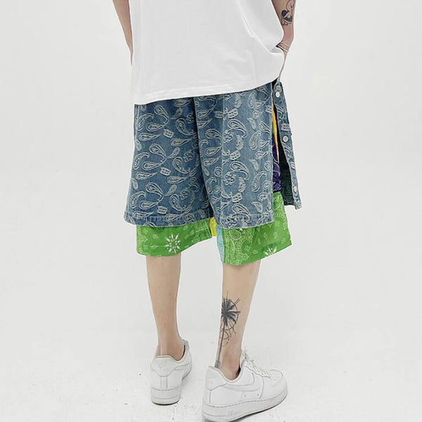 hip hop loose shorts elastic waist pants fashion patchwork half pant mens summer casual drewstring streetwear sportswear jogger casual joggers