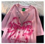 Y2k Barcode glitch – Hip Hop Street Personality Heart Print Round Neck Short Sleeve