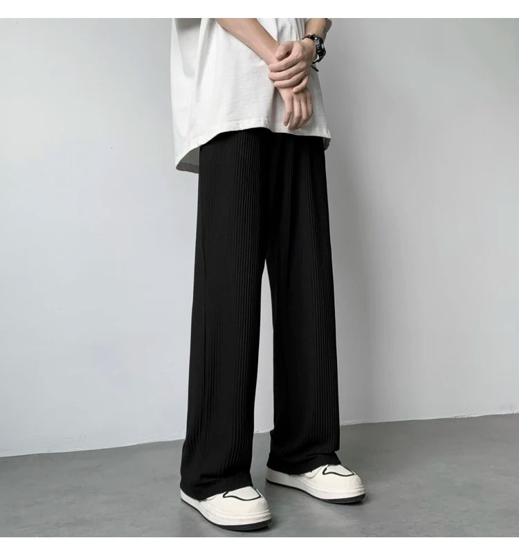 summer pleated pants men fashion oversized ice silk pants men japanese streetwear hip hop loose straight pants mens trousers unique default style 1245
